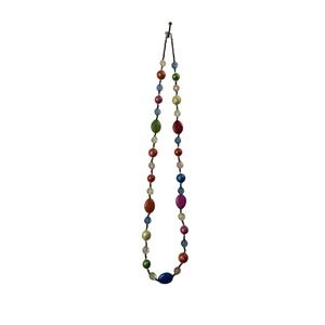 Vintage Style Multicolor Beaded Statement Necklace‎ Long Rainbow Chunky Boho